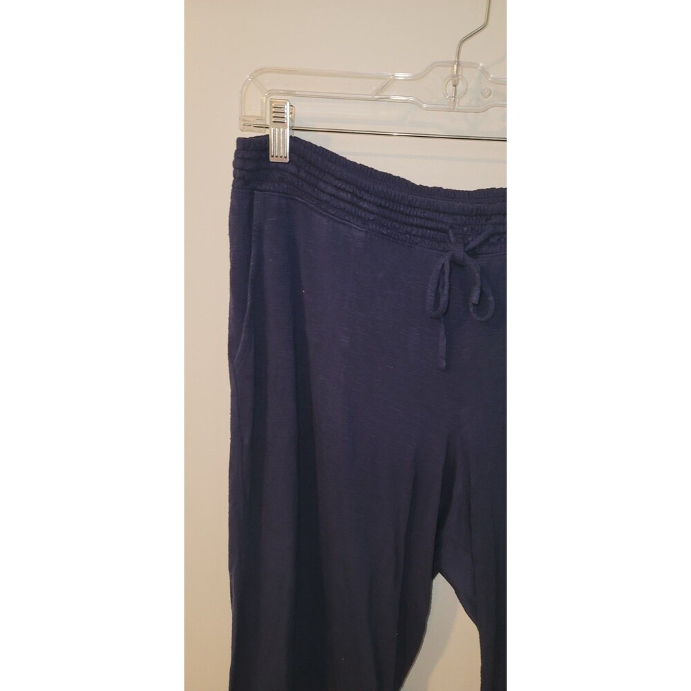 Soma Womens Sz L Blue Cropped Lounge PJ Pants Embroidered Lace Hem Drawstring - Picture 6 of 7